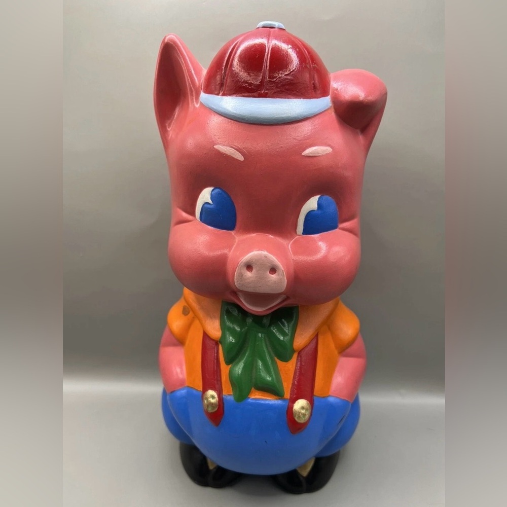 Vintage Ceramic Porky Pig Piggy Bank Coin Bank Hand Painted Hobbyist Piece 10”